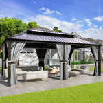 UDPATIO 12' x 20' Hardtop Gazebo, Galvanized Steel Double Roof Permanent Aluminum Gazebo, Outdoor Metal Pergolas with Mosquito Netting and Curtains for Garden, Parties, Patio, Deck, Lawns, Grey